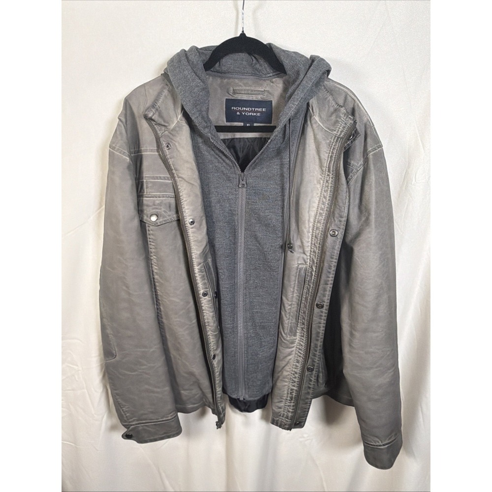 Roundtree & Yorke XL Gray Non-Leather Material Jacket Hooded Zip Snap Coat Mens‎